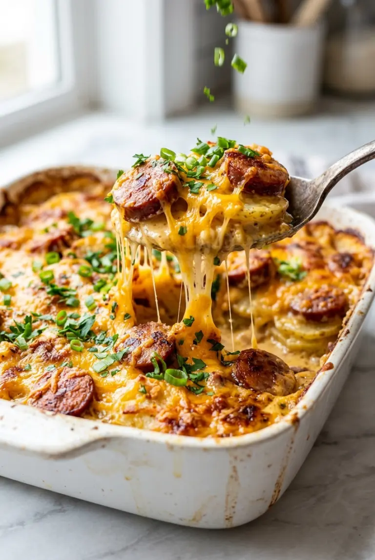 Kielbasa Sausage Cheesy Potato Casserole