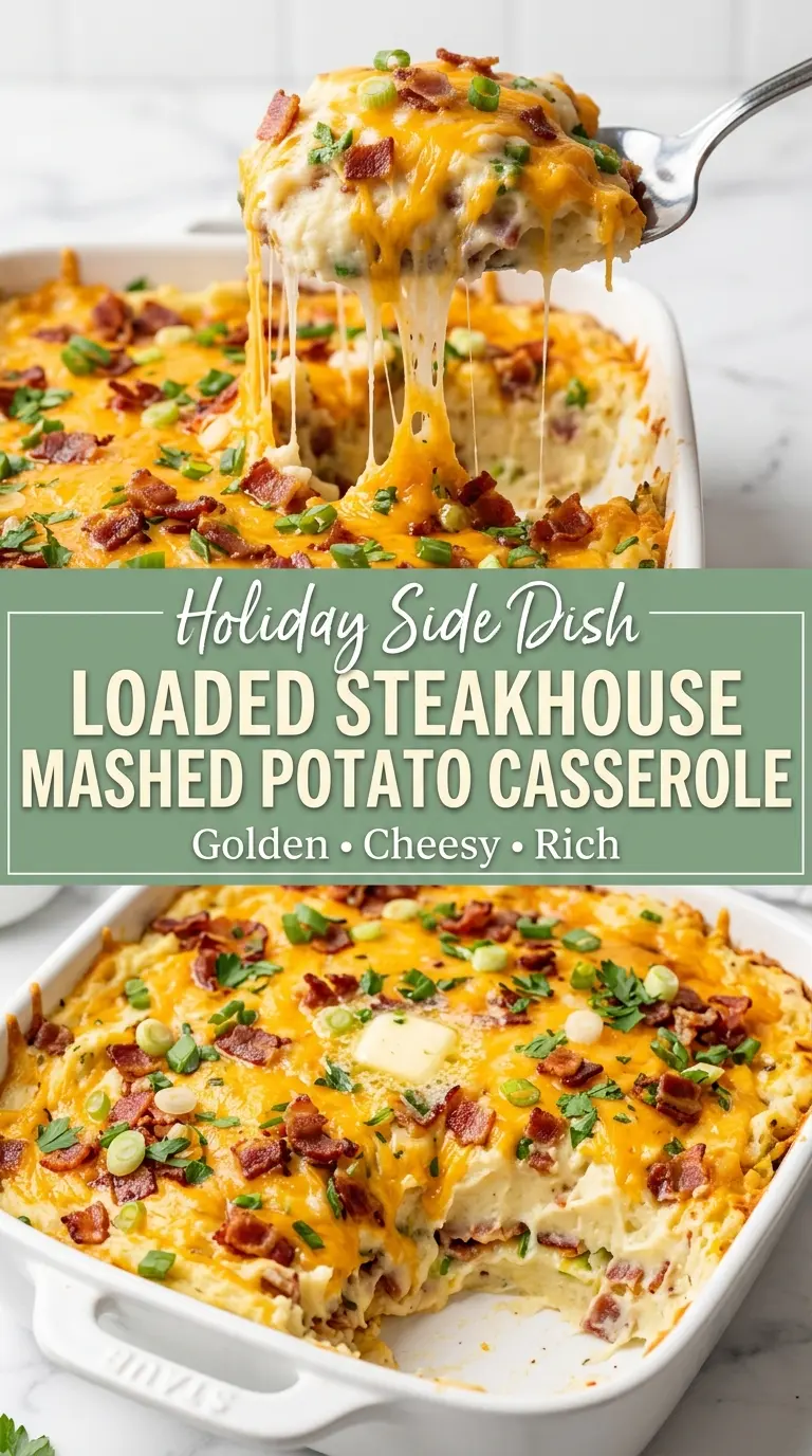 Loaded Steakhouse Mashed Potato Casserole creamy cheesy bacon