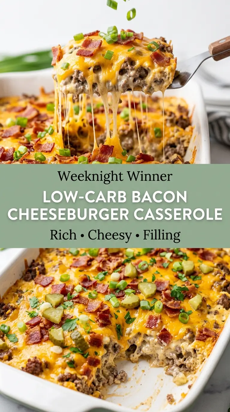 Low-Carb Bacon Cheeseburger Casserole savory cheesy baked