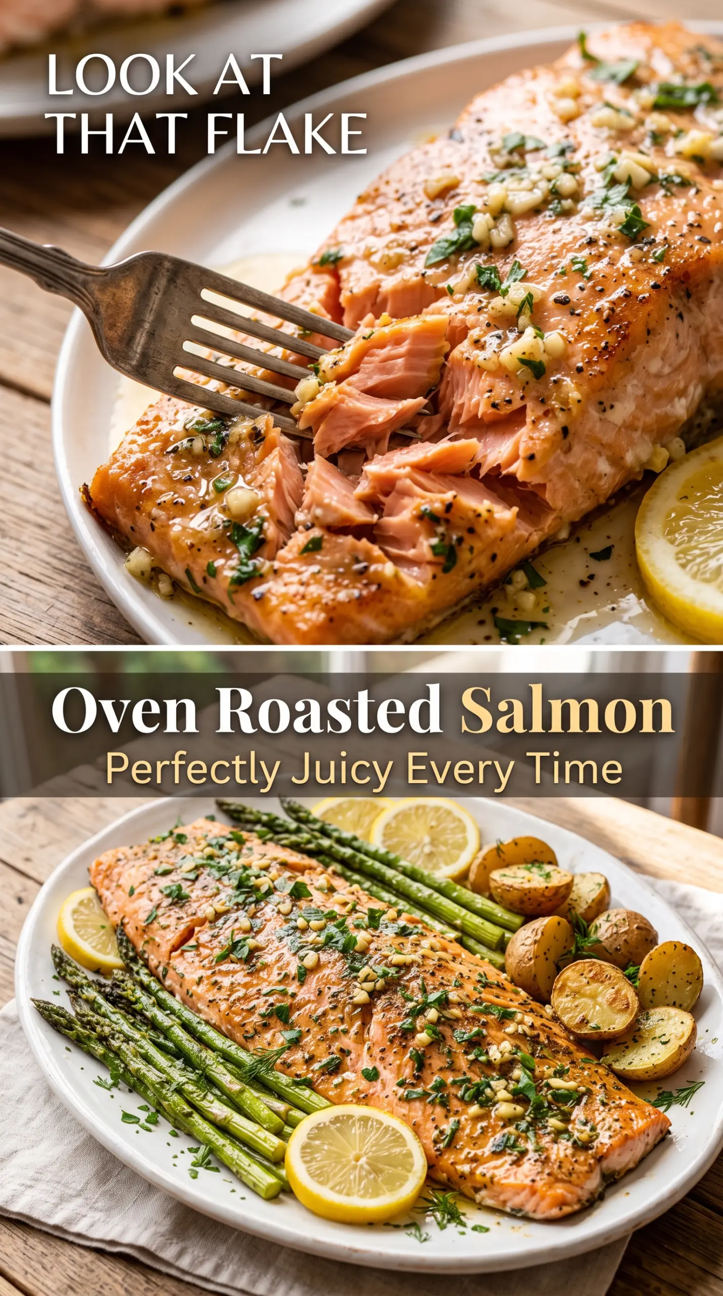 Oven Roasted Salmon garlic lemon flaky