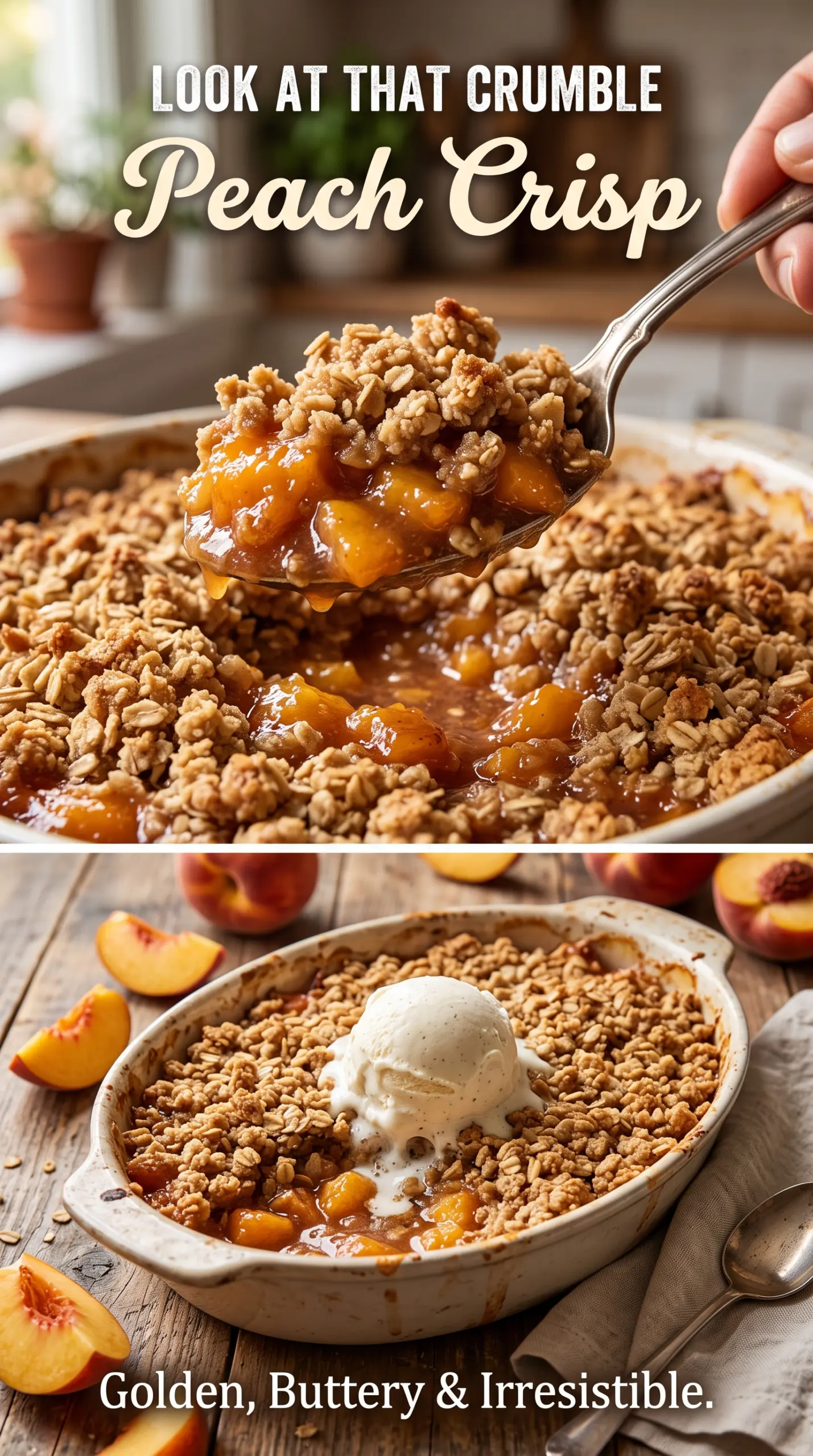Peach Crisp juicy cinnamon oat crumble
