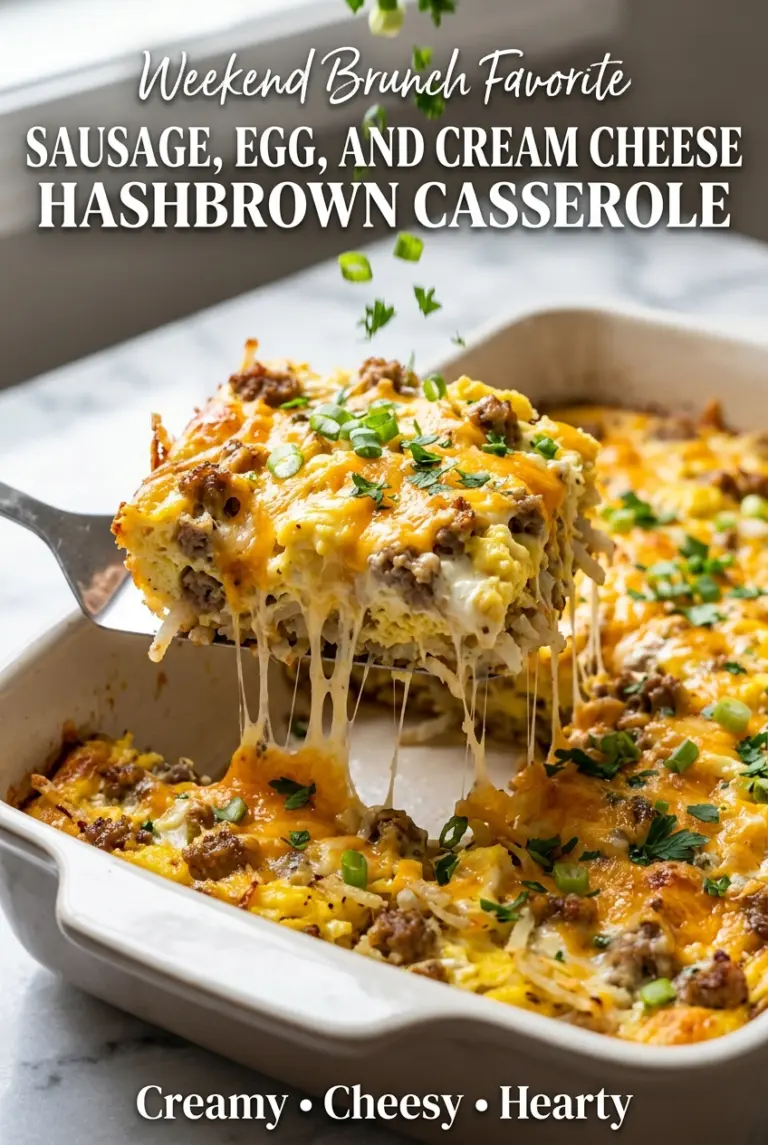 Sausage, Egg, and Cream Cheese Hashbrown Casserole