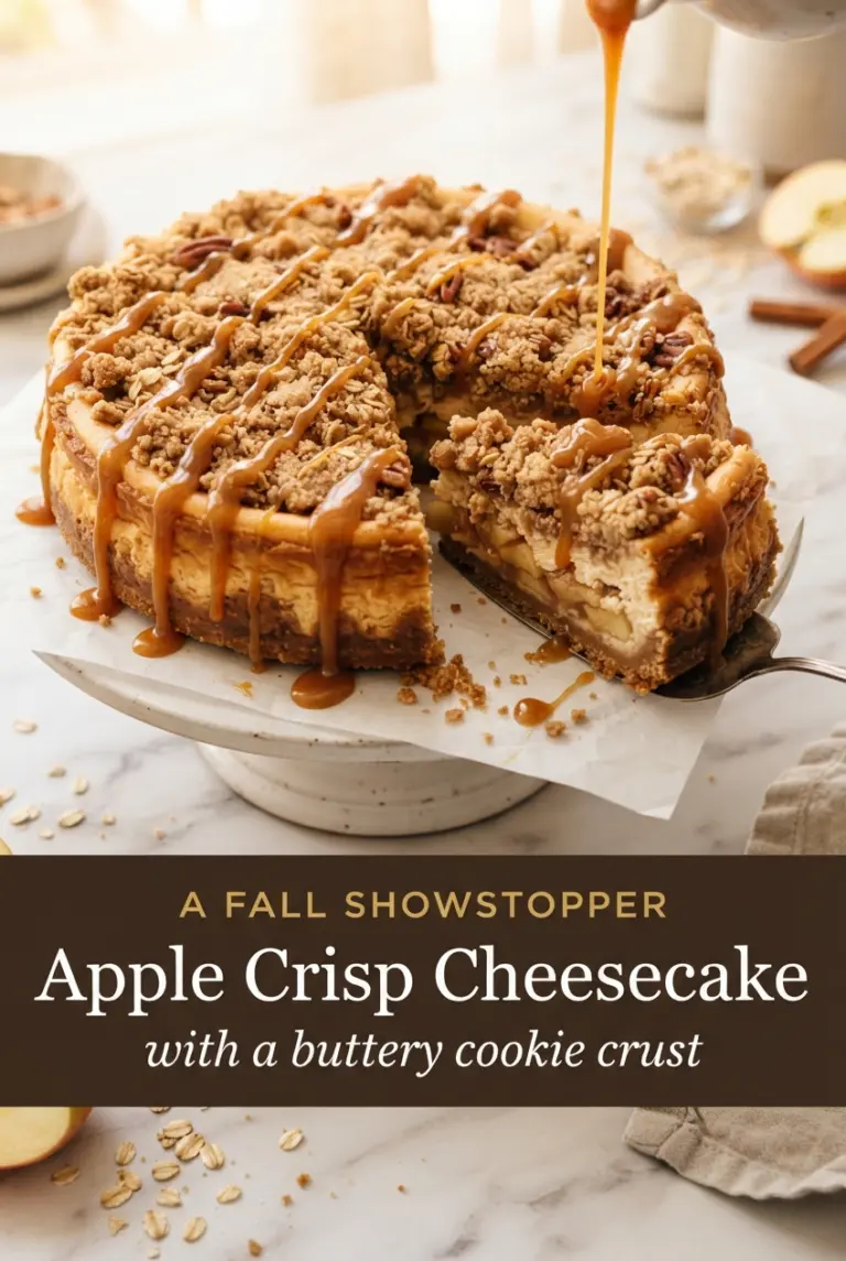 Apple Crisp Cheesecake with Cookie Crust