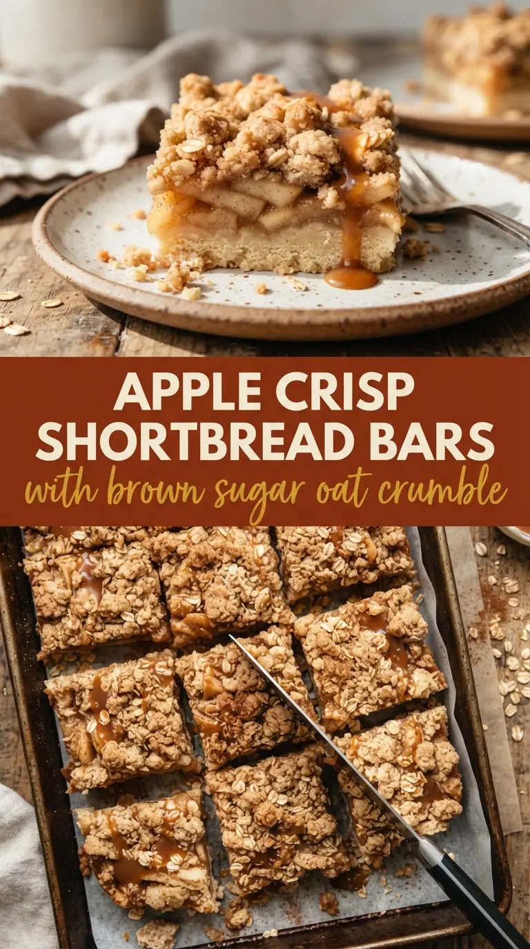 Apple Crisp Shortbread Bars with buttery crumble, cinnamon apples, and golden layers
