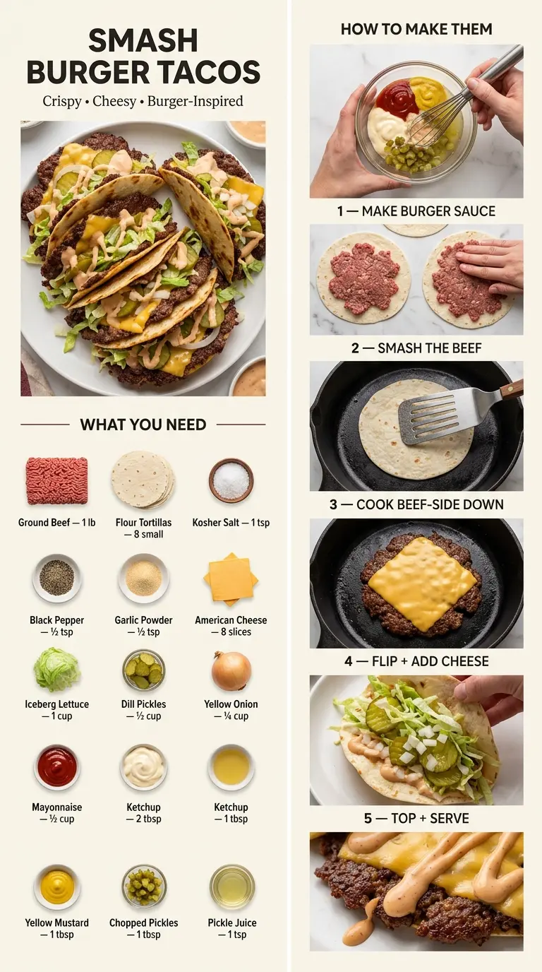 Crispy Smash Burger Tacos with Burger Sauce crispy cheeseburger