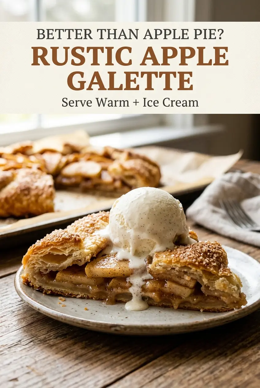 Rustic Apple Galette with Cinnamon Brown Sugar, flaky apples, golden crust