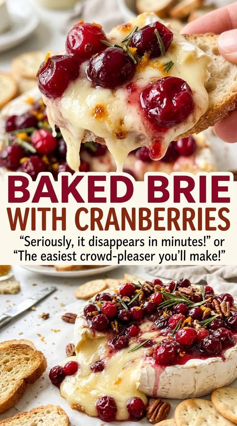 Baked Brie with Cranberries, tart and creamy