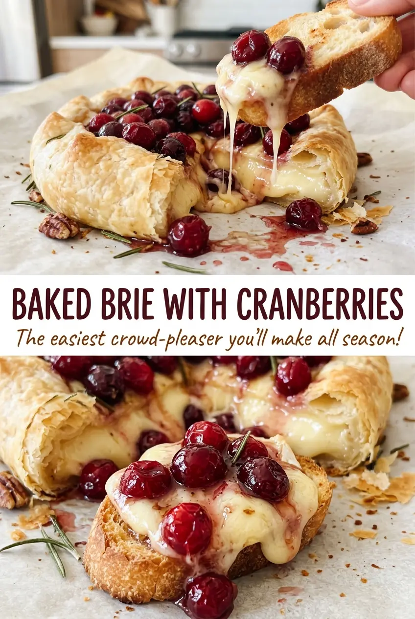 Baked Brie with Cranberries, soft and glossy