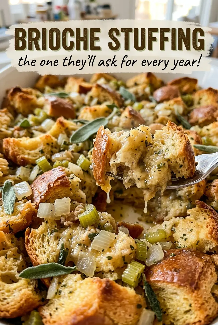 Brioche stuffing with golden top