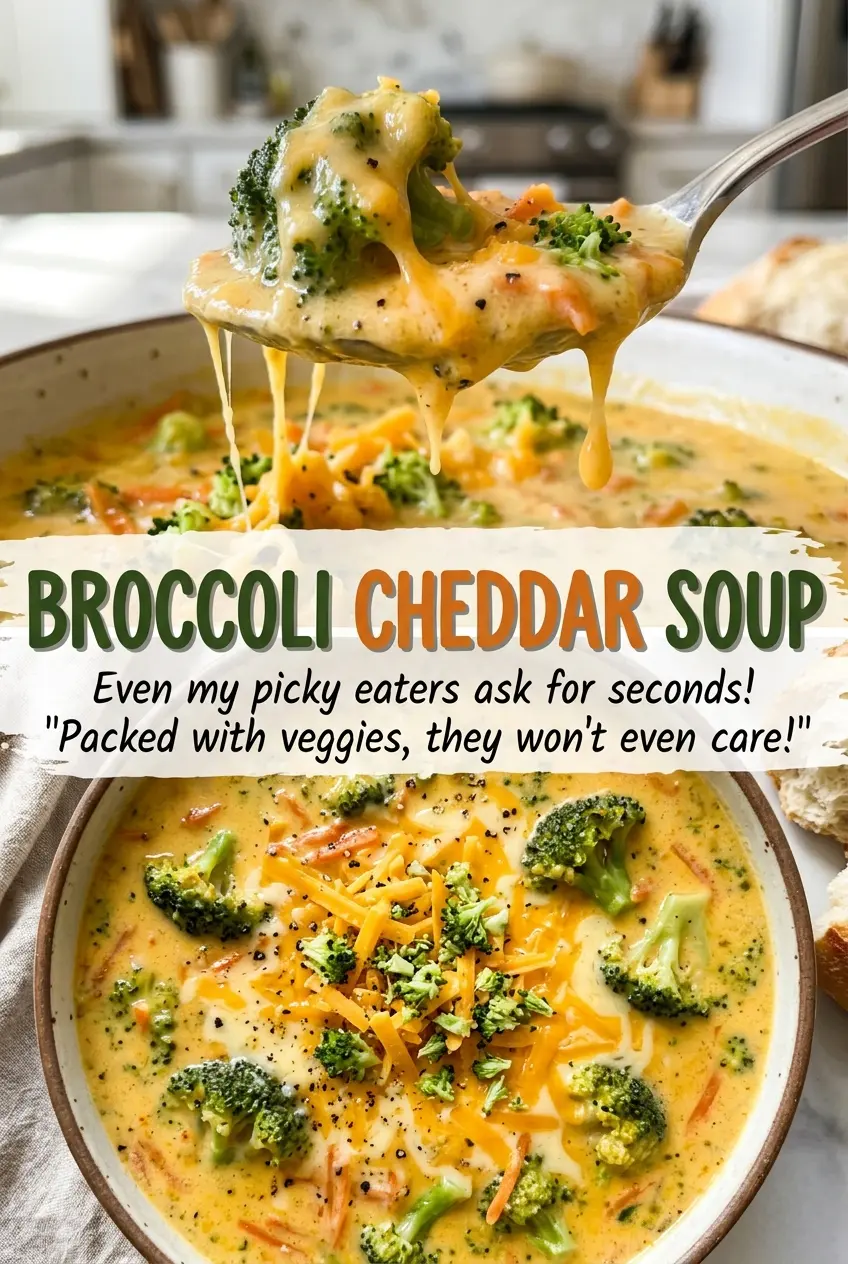 Broccoli Cheddar Soup creamy, chunky, golden