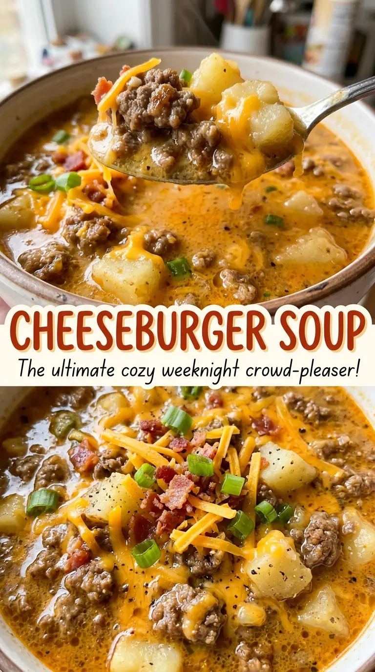 Cheeseburger Soup creamy cheesy close-up