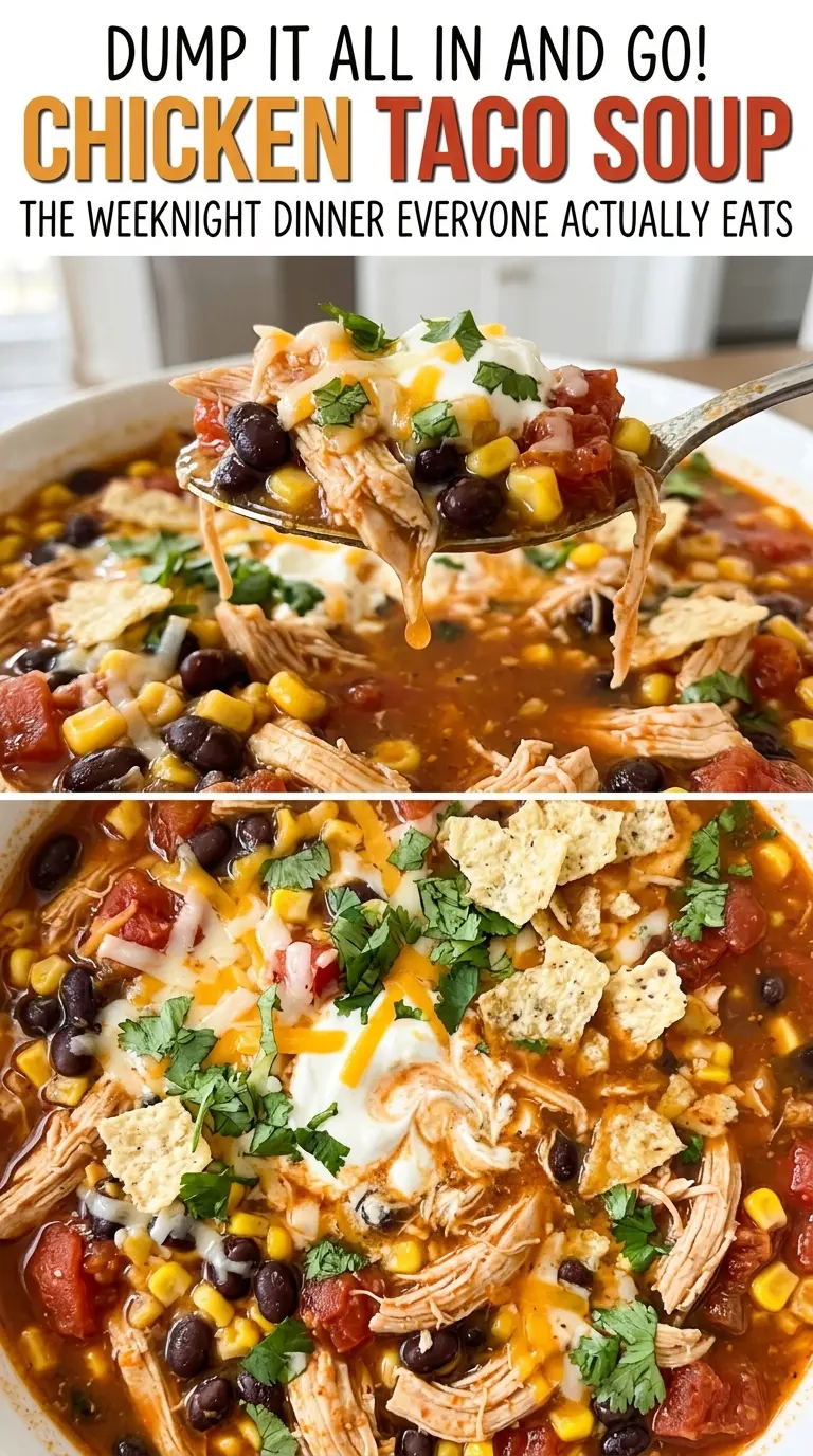 Chicken Taco Soup, tomato chile broth