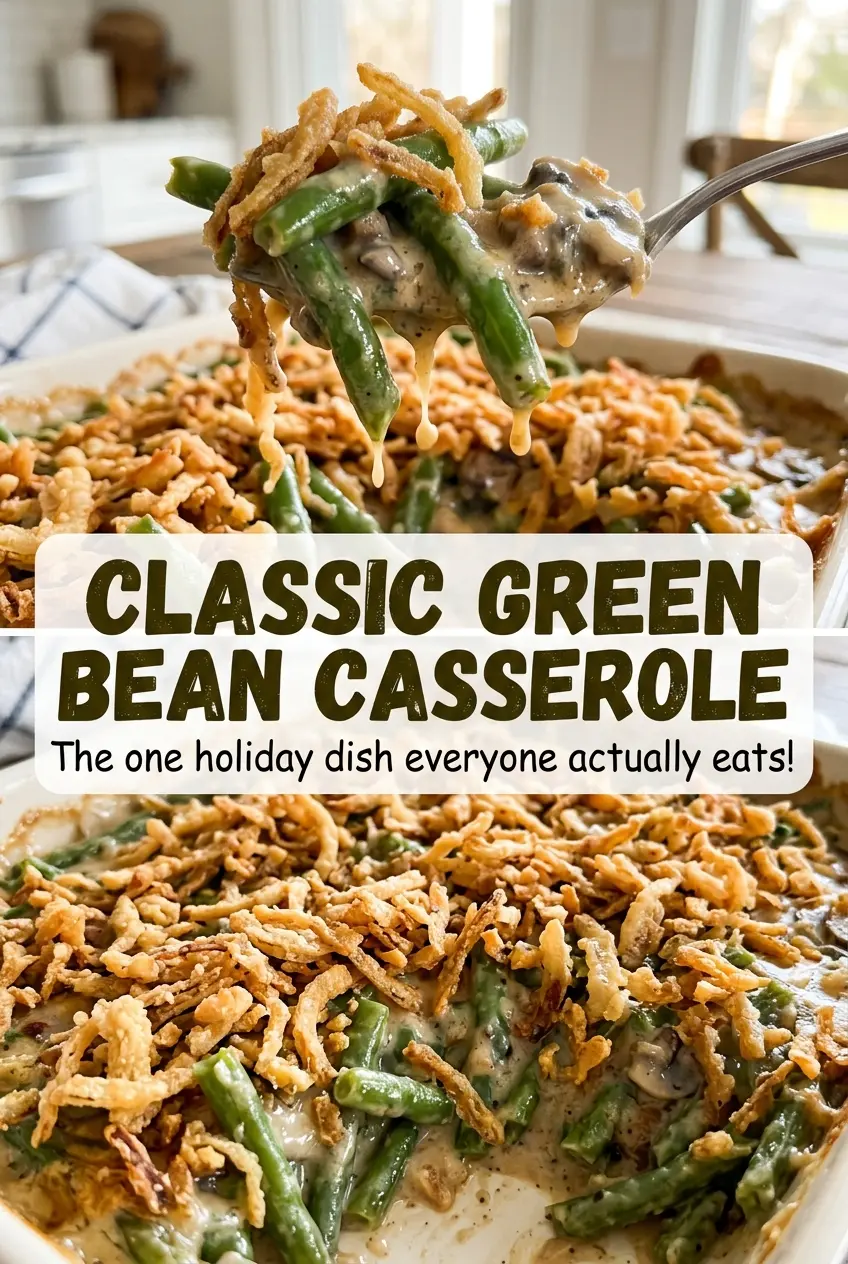 Classic Green Bean Casserole creamy with golden onions