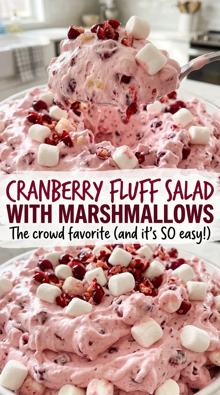 Cranberry fluff salad with marshmallows, fluffy ruby cranberry