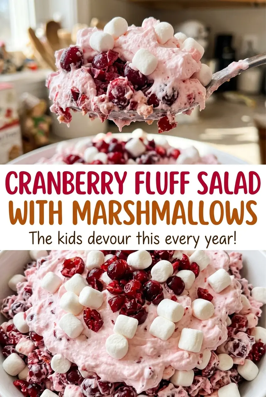 Cranberry fluff salad with marshmallows, tart and creamy