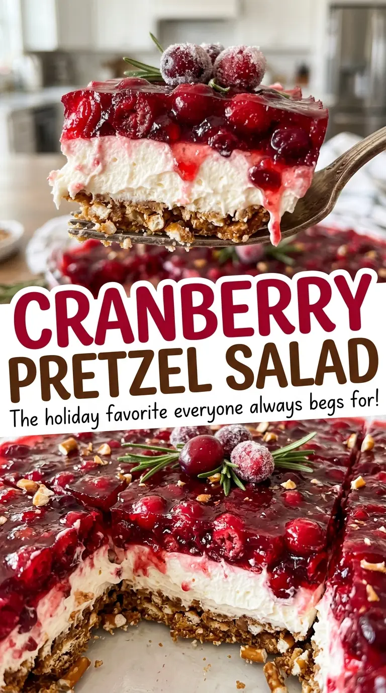 Cranberry Pretzel Salad salty pretzel crust