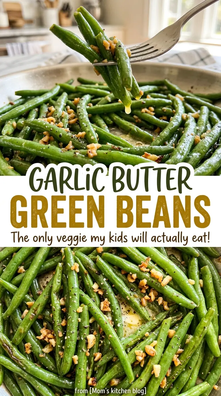 Garlic Butter Green Beans with buttery garlic coating