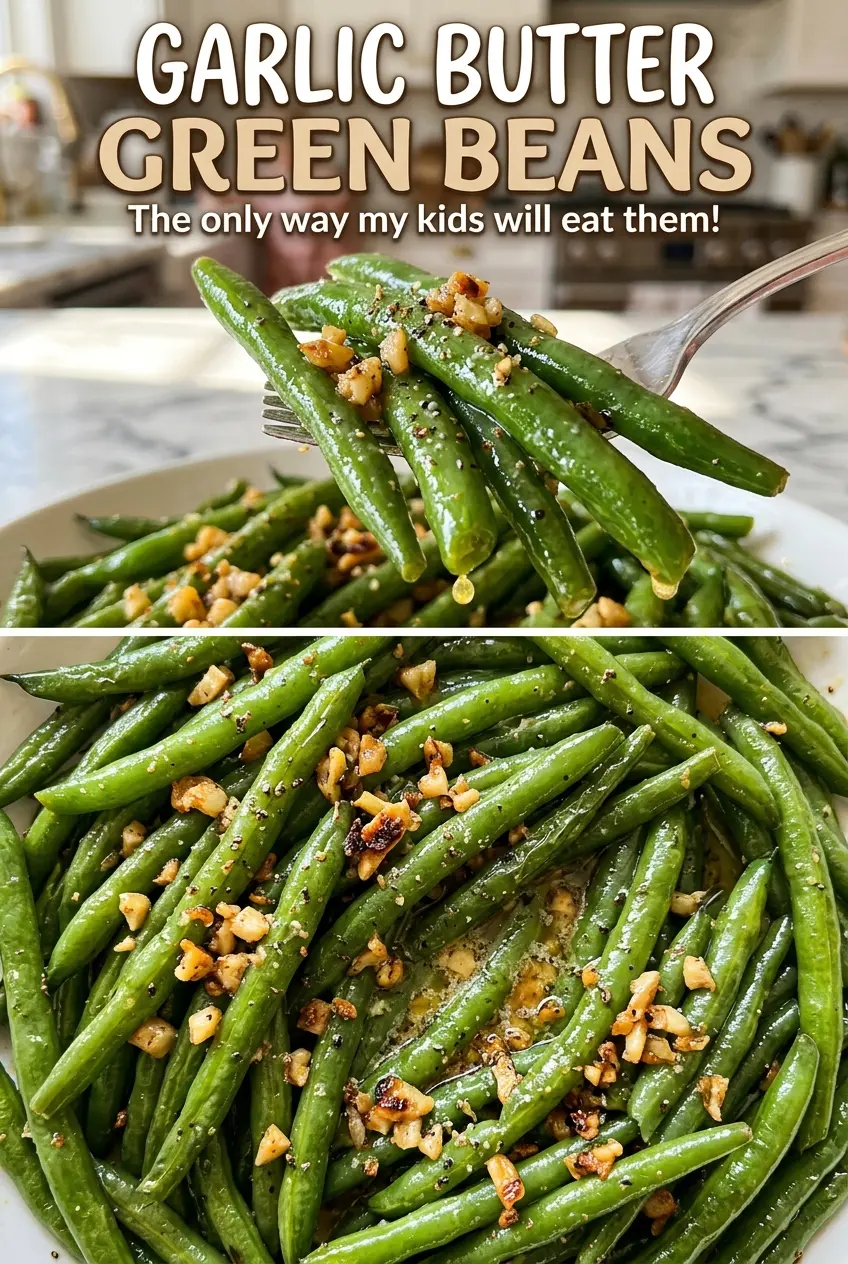 Garlic Butter Green Beans with bright glossy beans