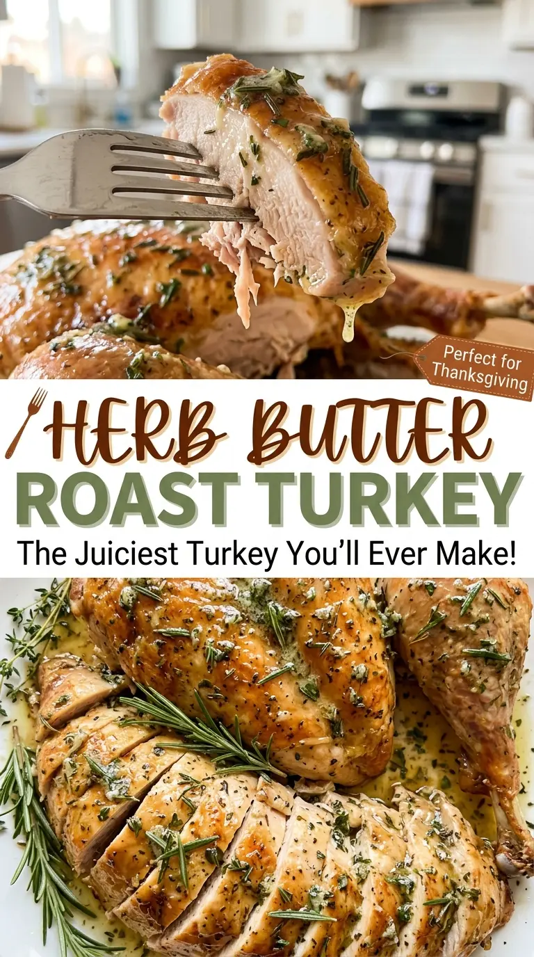 Herb Butter Roast Turkey carved holiday centerpiece