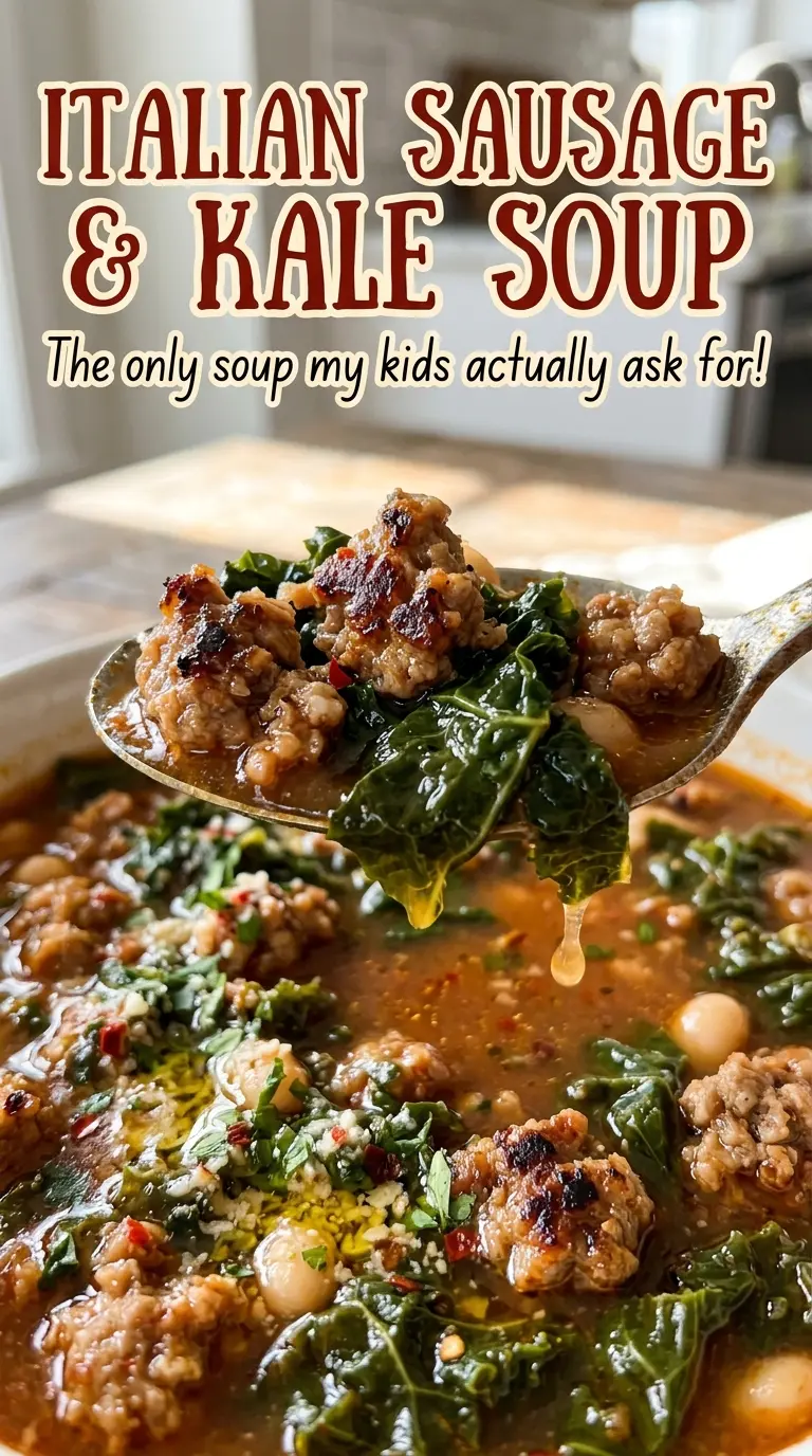 Italian Sausage and Kale Soup, cozy creamy bowl