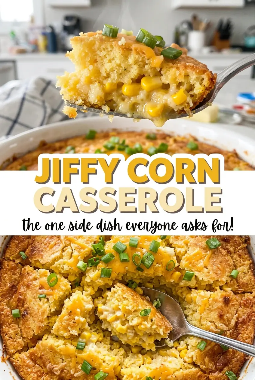 Jiffy Corn Casserole golden, tender squares