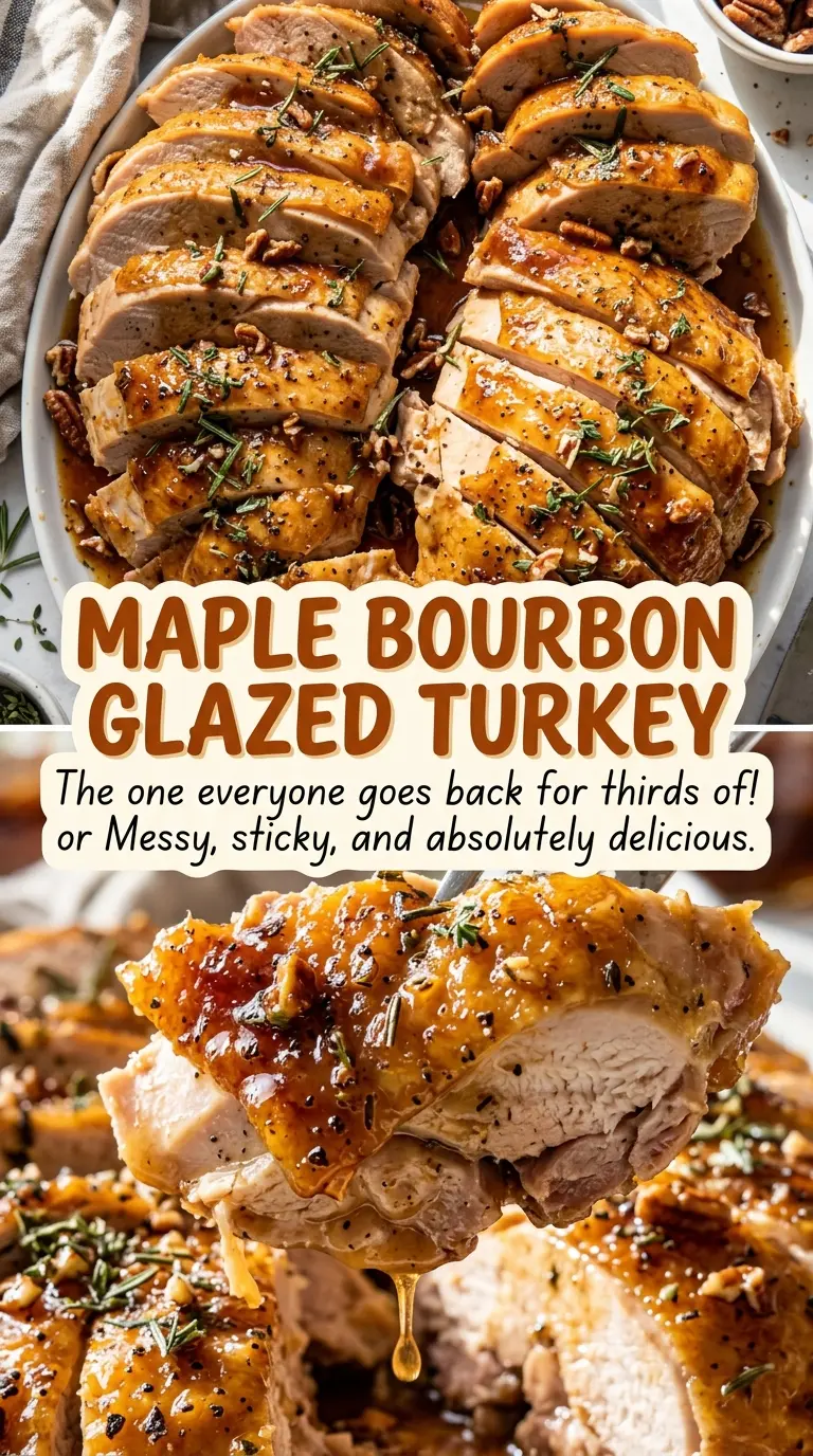 Maple Bourbon Glazed Turkey sticky, golden finish