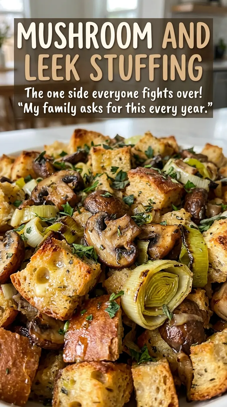 Mushroom and Leek Stuffing with savory vegetables