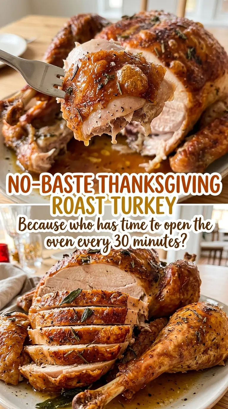No-Baste Thanksgiving Roast Turkey sliced and golden