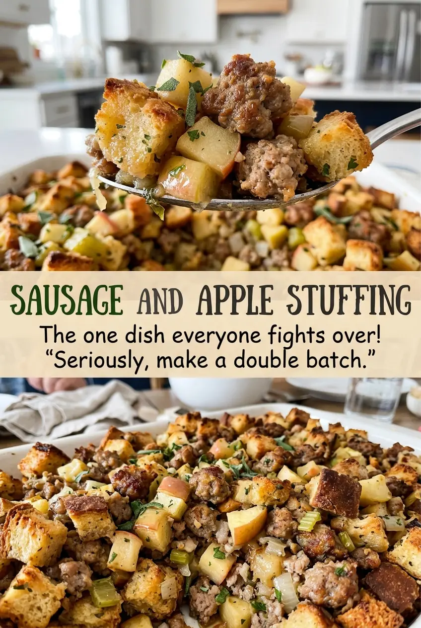 Sausage and Apple Stuffing golden crisp top
