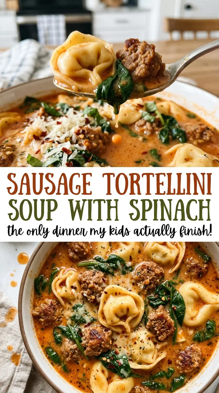 Sausage Tortellini Soup with Spinach rich savory bowl