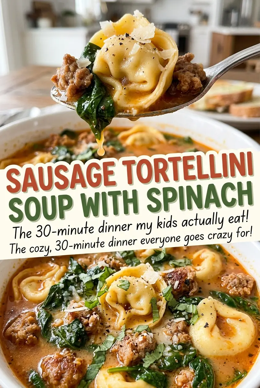 Sausage Tortellini Soup with Spinach creamy tomato broth