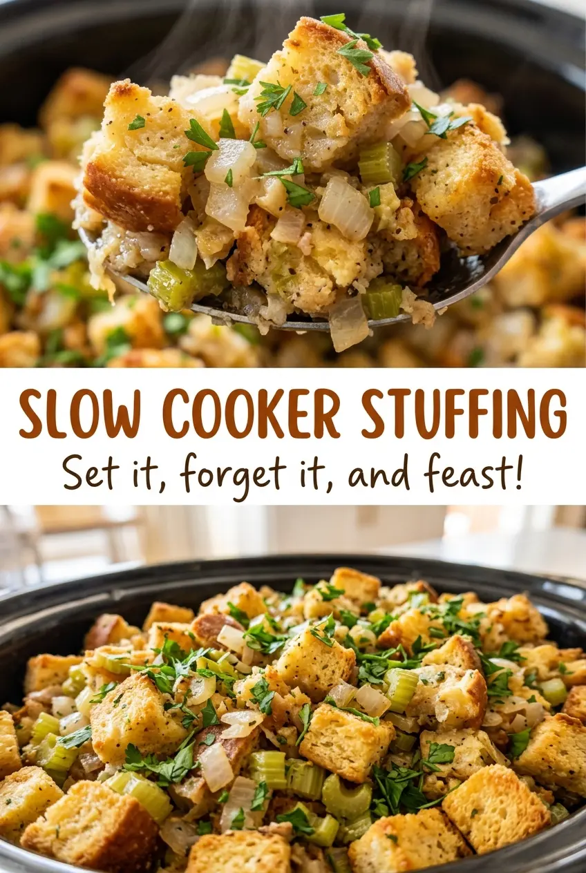 Slow Cooker Stuffing with soft, savory cubes