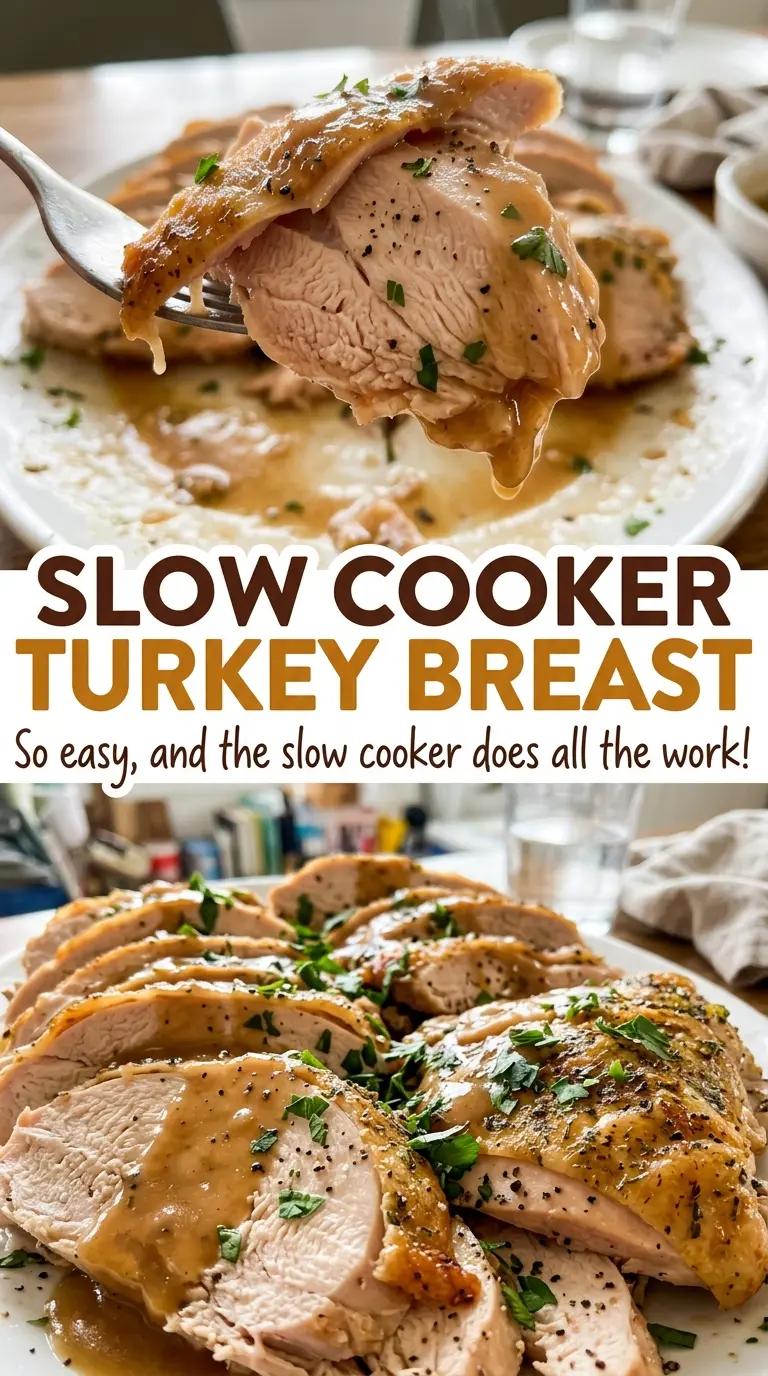 Slow Cooker Turkey Breast sliced thyme-seasoned meat