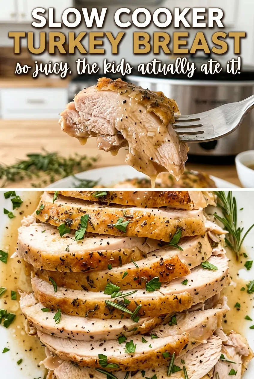 Slow Cooker Turkey Breast tender herb-rubbed slices