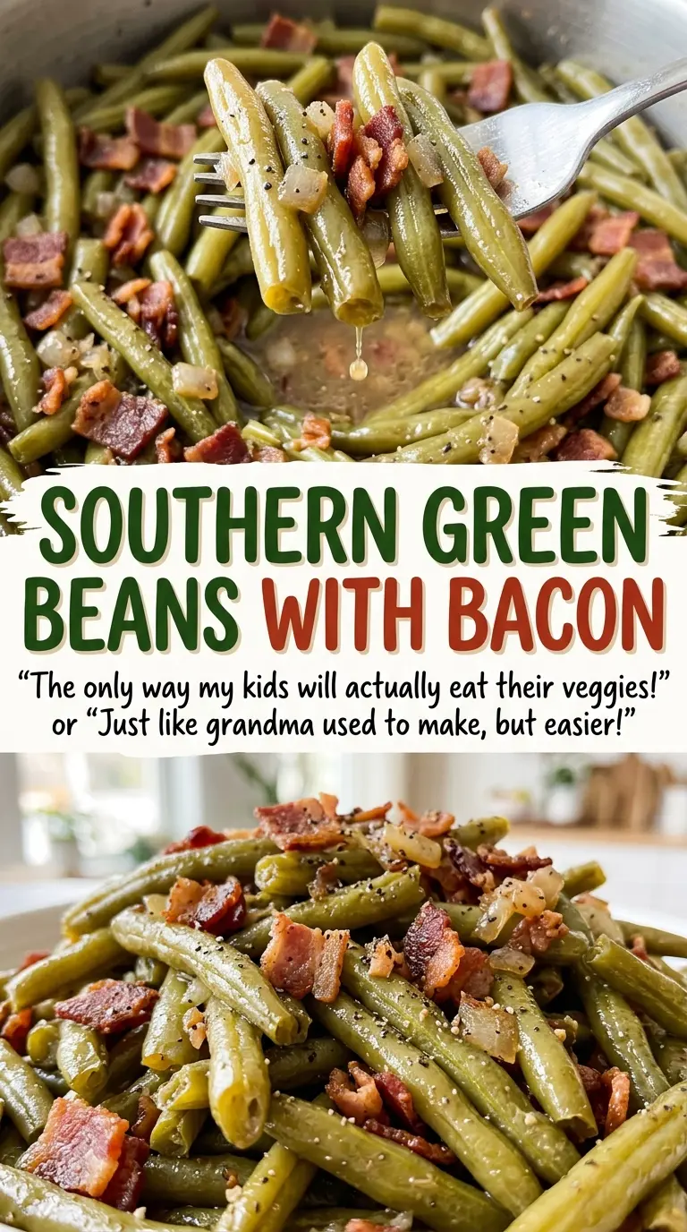 Southern Green Beans with Bacon, slow-simmered and hearty