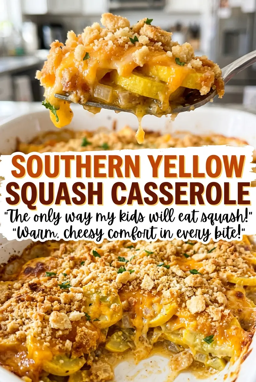 Southern Yellow Squash Casserole golden cheesy topping