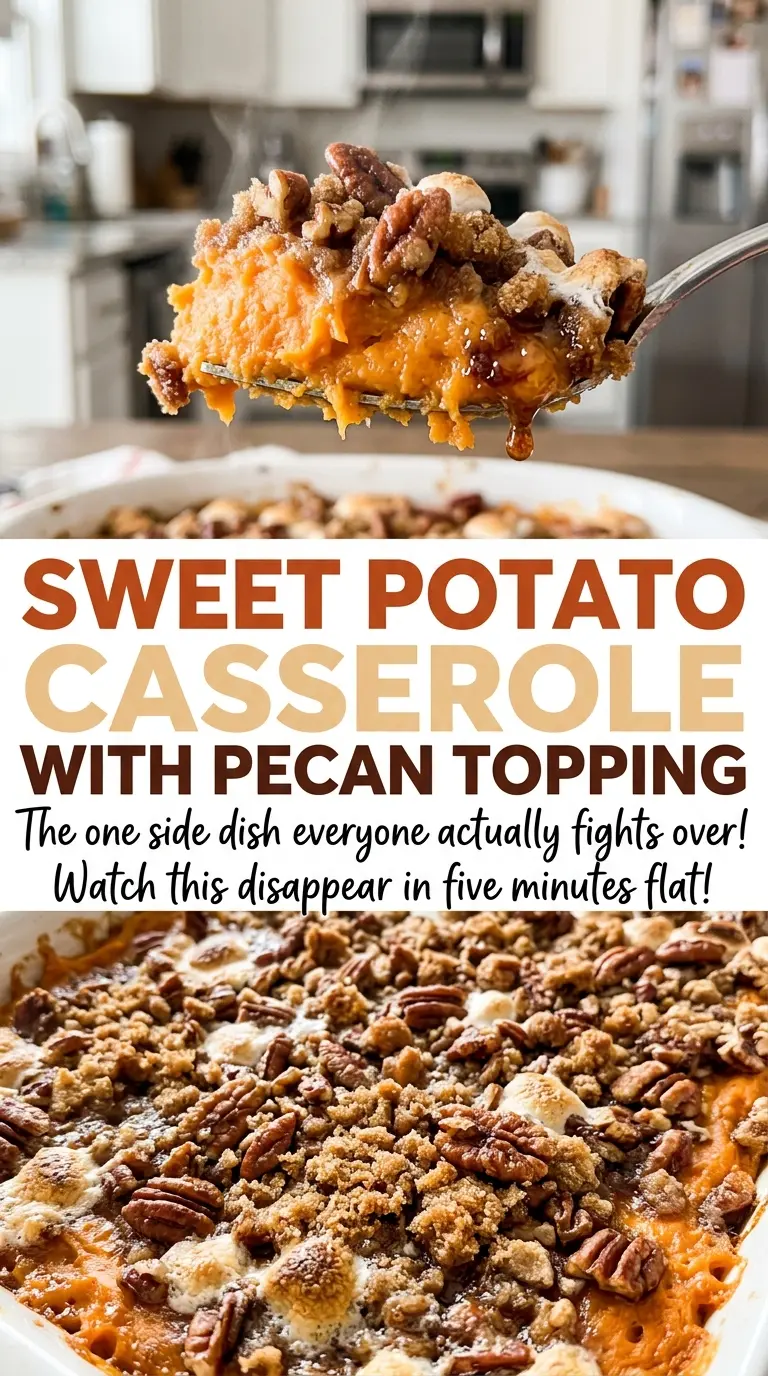 Sweet Potato Casserole with Pecan Topping, buttery, crisp, golden