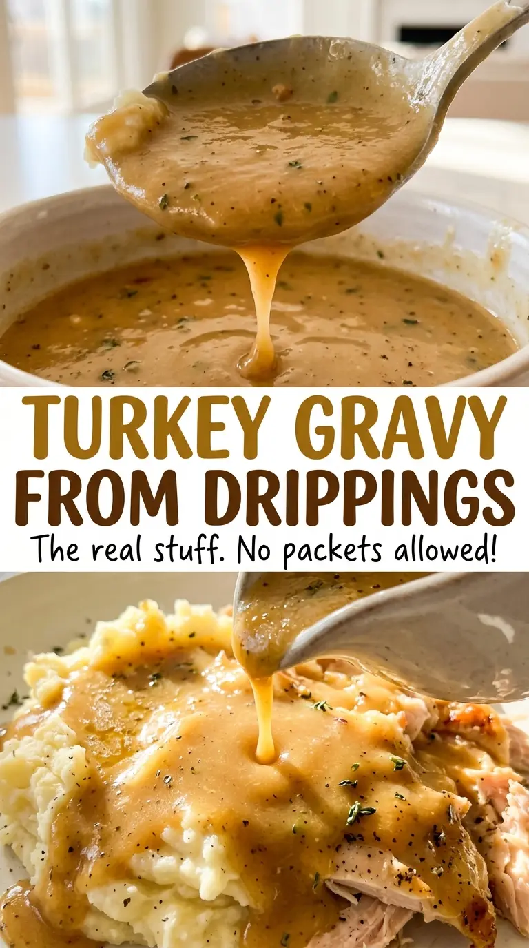 Turkey gravy from drippings, silky and golden