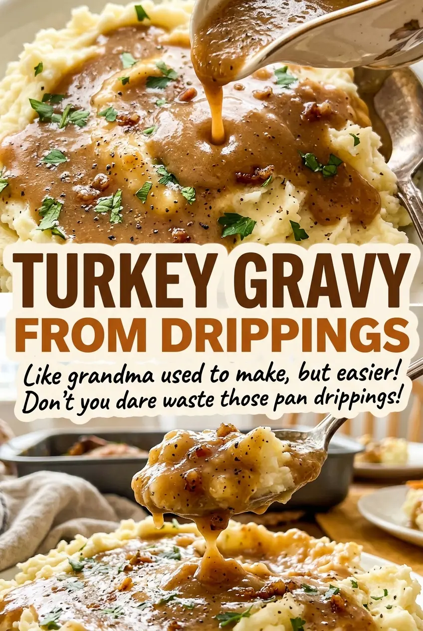 Turkey gravy from drippings, smooth and savory