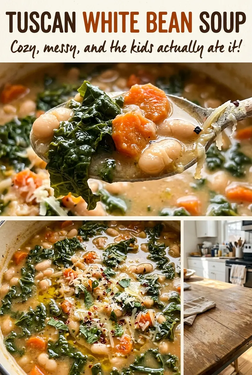 Tuscan White Bean Soup with creamy beans and tender kale